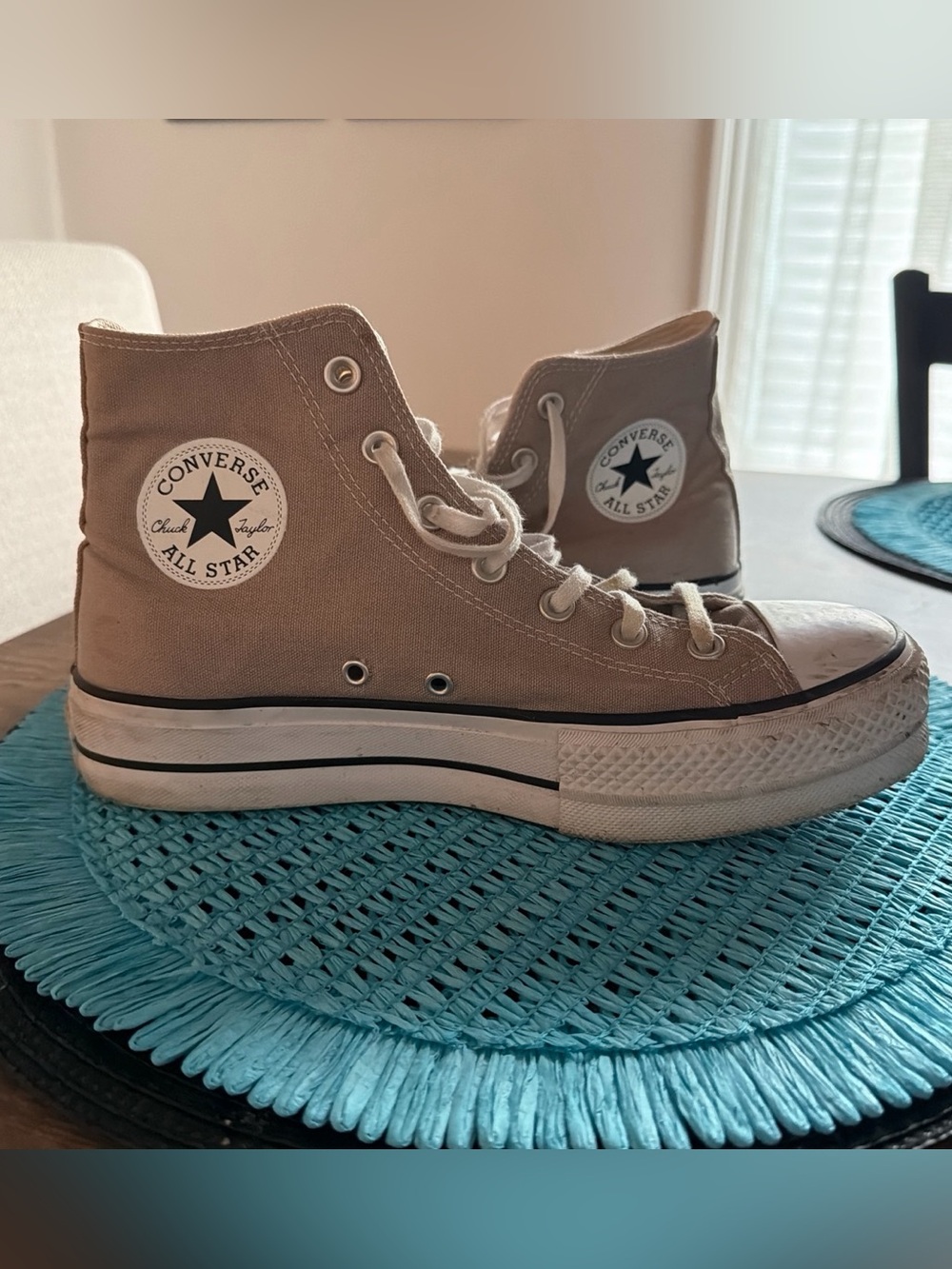 Converse High Top Sneakers - Beige Canvas with White Sole
